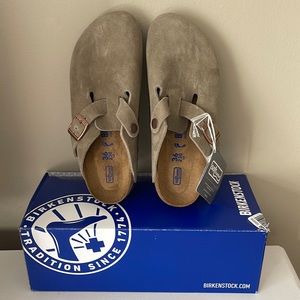 NEW! Birkenstock’s Boston Soft Footbed Clog in Taupe Suede Leather!
